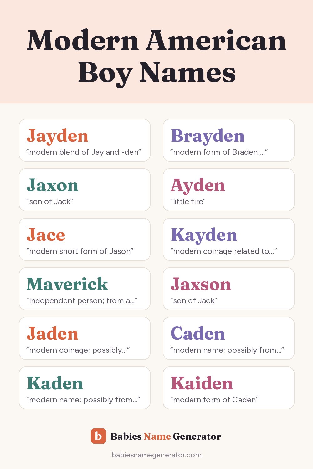 Modern American Boy Names: pin image with example names