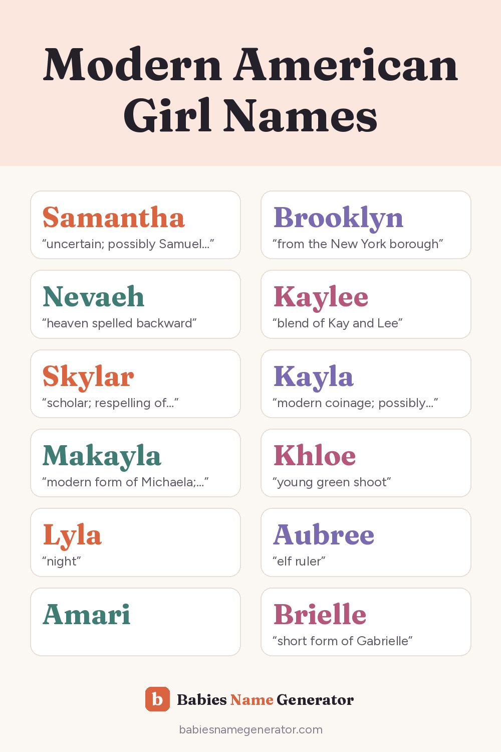 Modern American Girl Names: pin image with example names