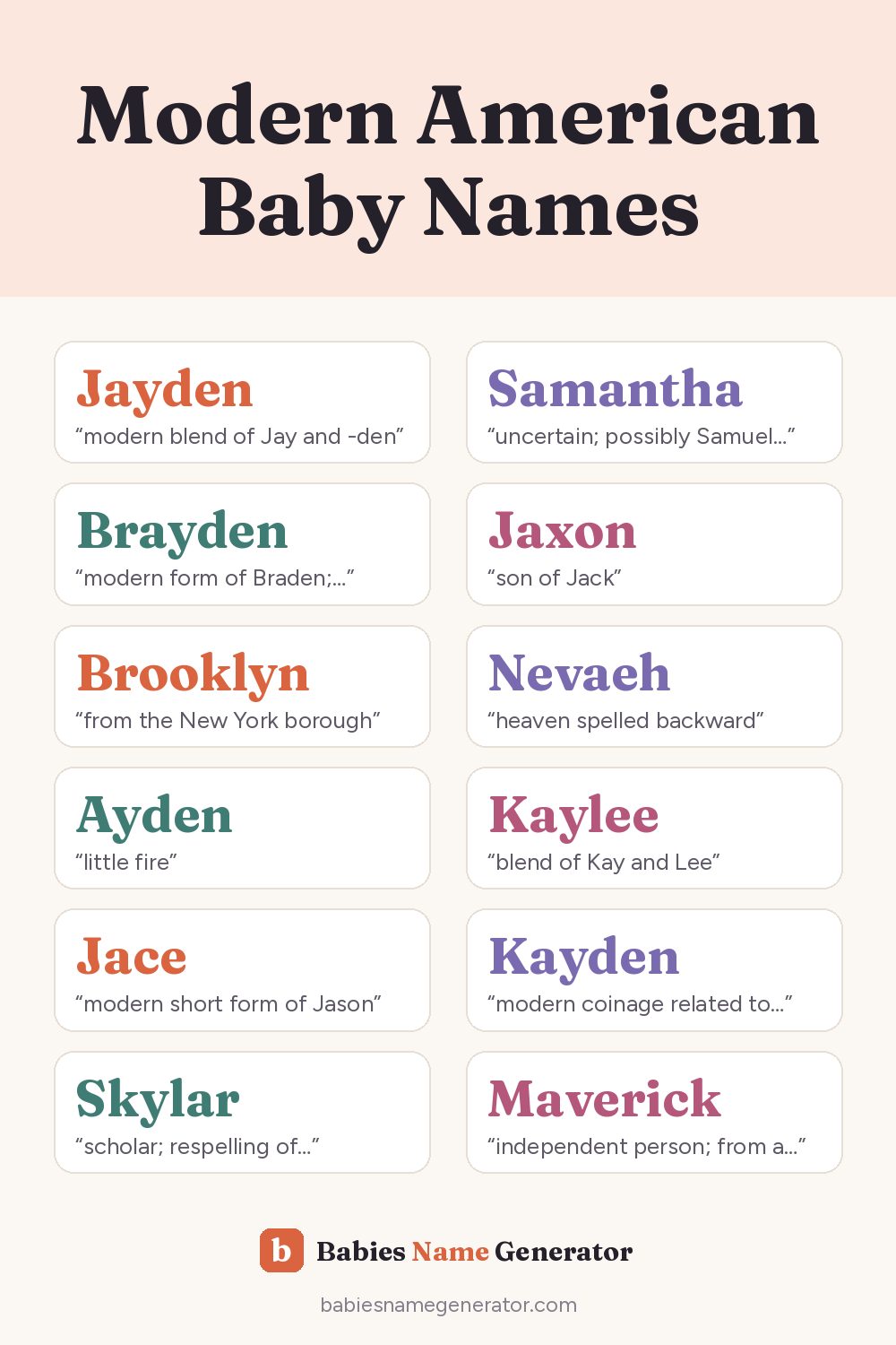Modern American Baby Names: pin image with example names