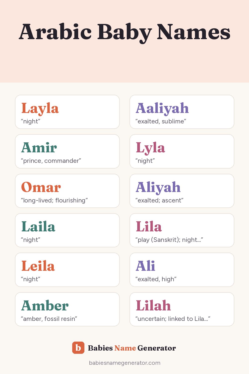Arabic Baby Names: pin image with example names