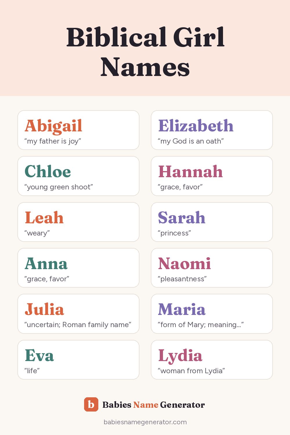 Biblical Girl Names: pin image with example names