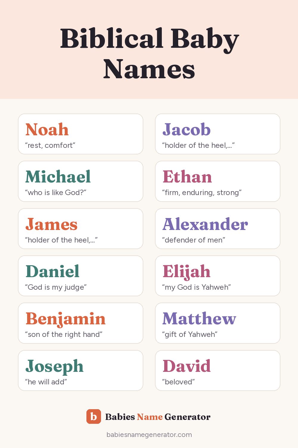 Biblical Baby Names: pin image with example names