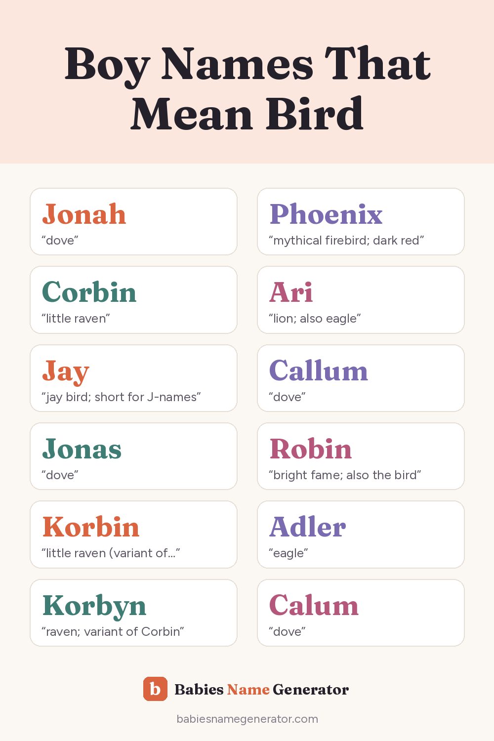 Boy Names That Mean Bird: pin image with example names