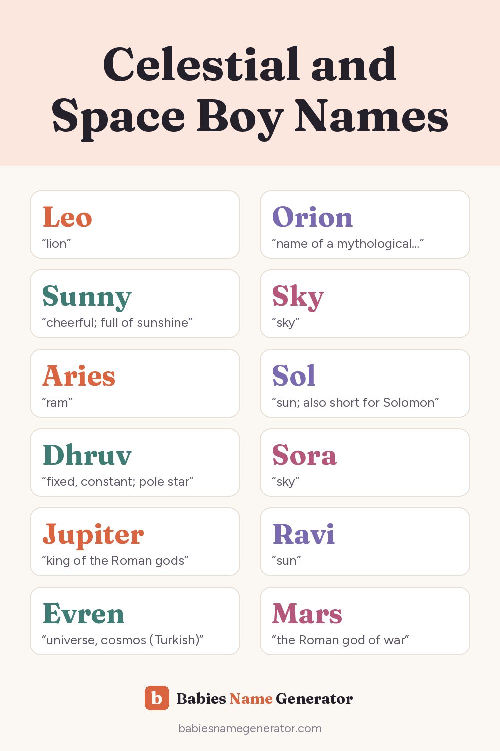Celestial and Space Boy Names: pin image with example names
