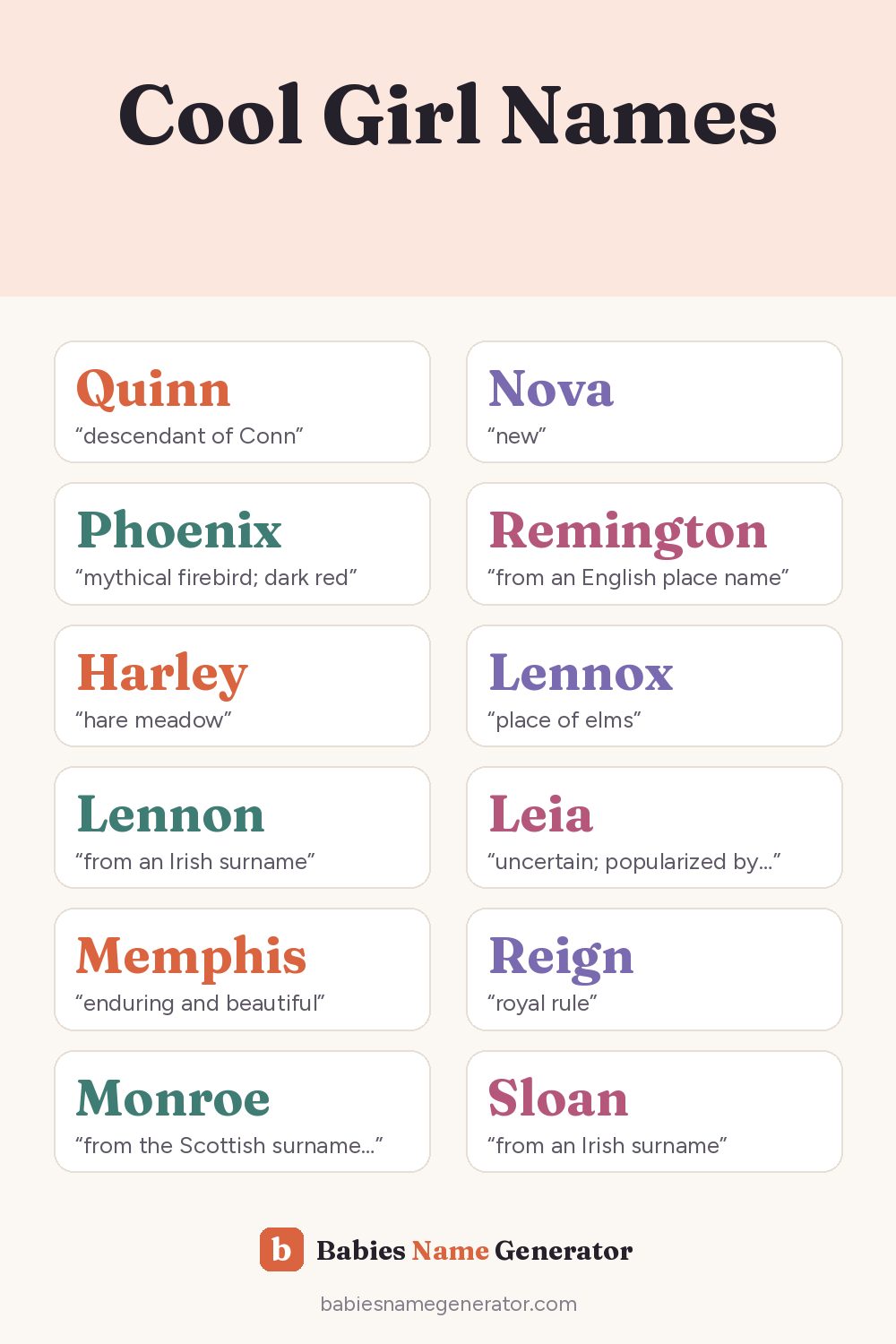 Cool Girl Names: pin image with example names