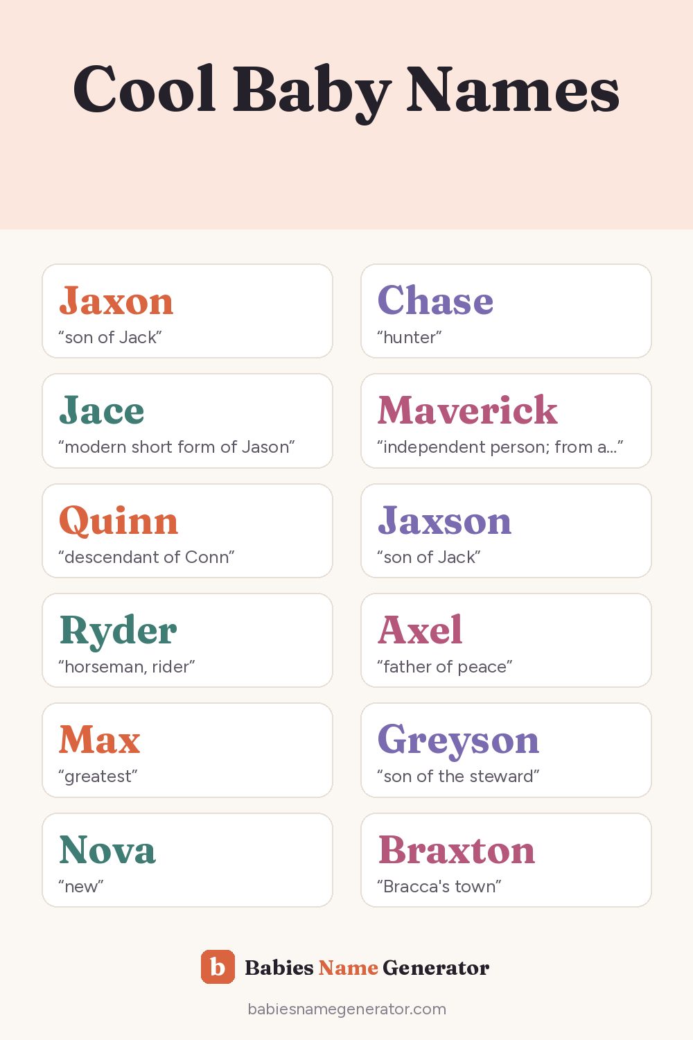 Cool Baby Names: pin image with example names