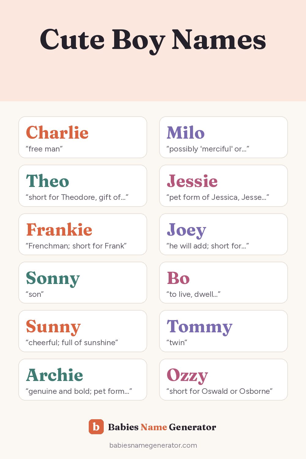 Cute Boy Names: pin image with example names
