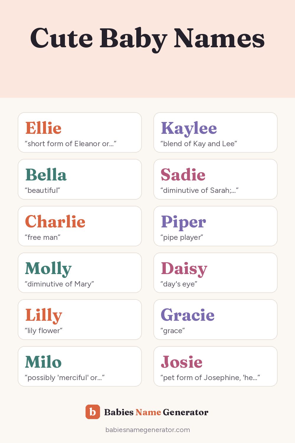 Cute Baby Names: pin image with example names