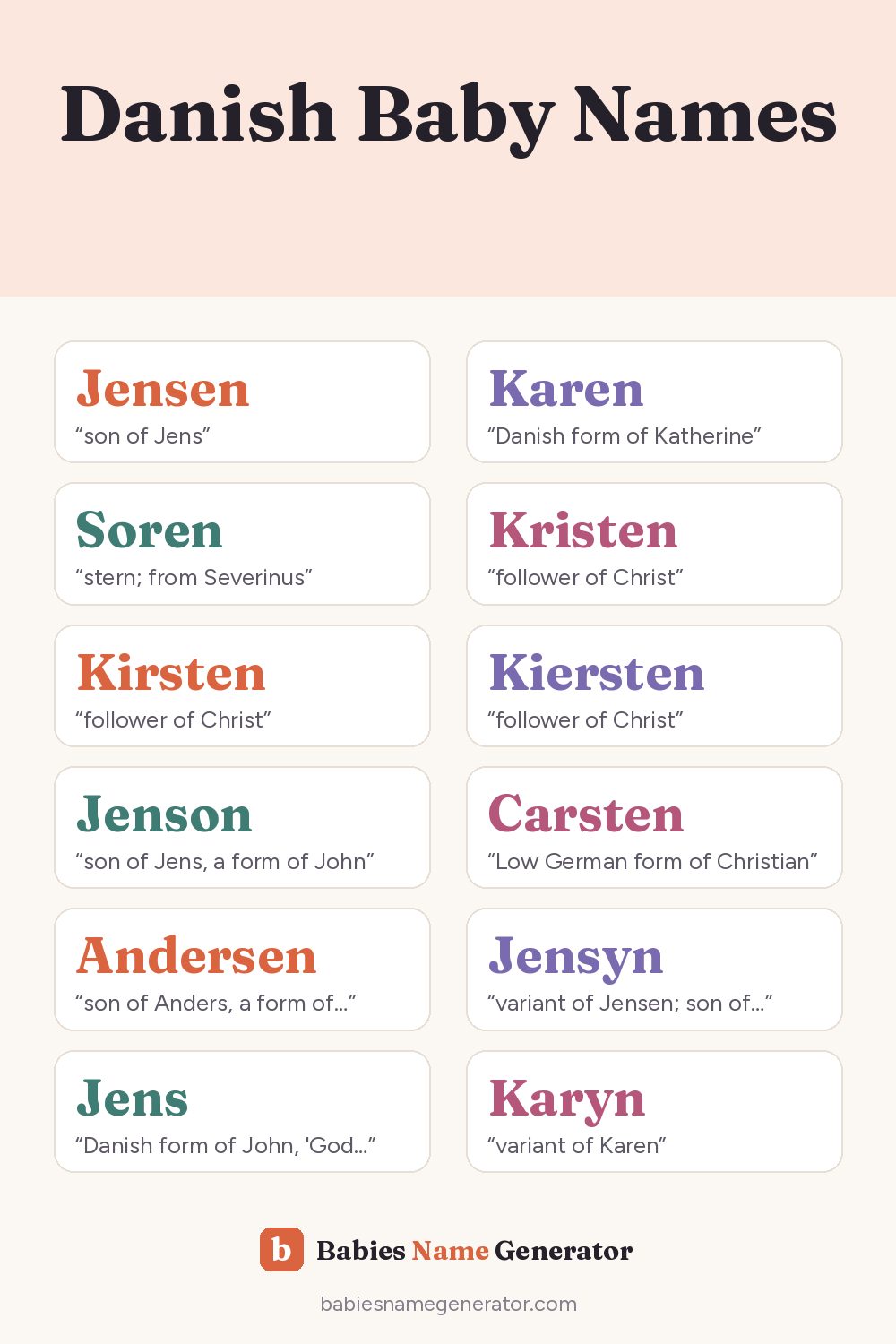 Danish Baby Names: pin image with example names