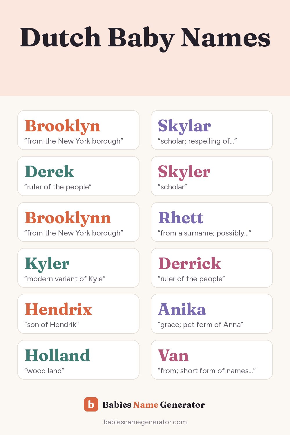 Dutch Baby Names: pin image with example names