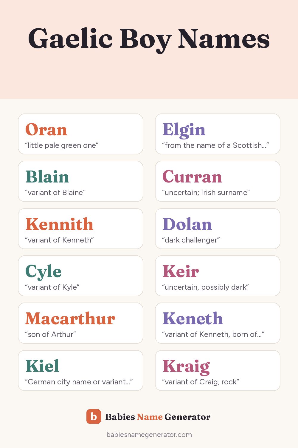 Gaelic Boy Names: pin image with example names