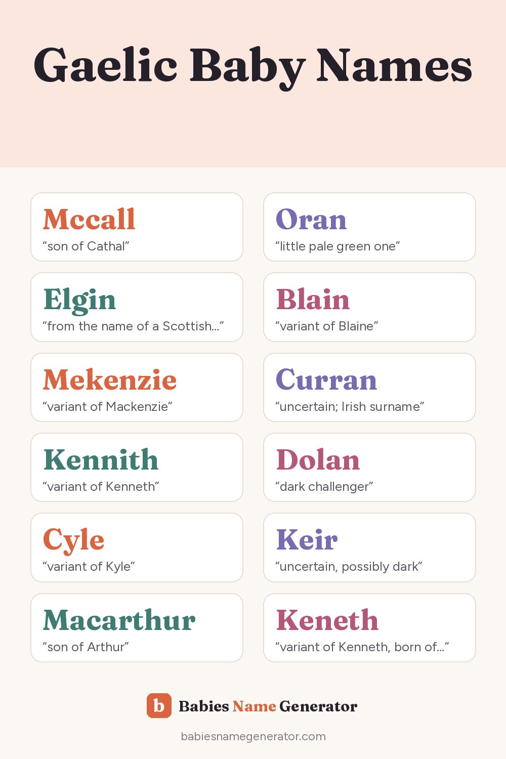 Gaelic Baby Names: pin image with example names