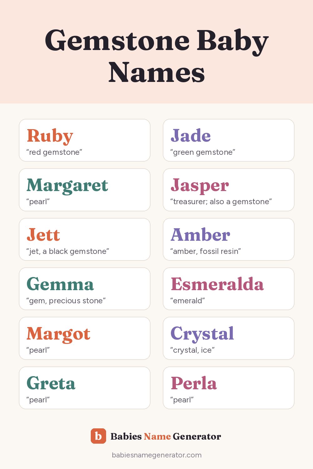 Gemstone Baby Names: pin image with example names