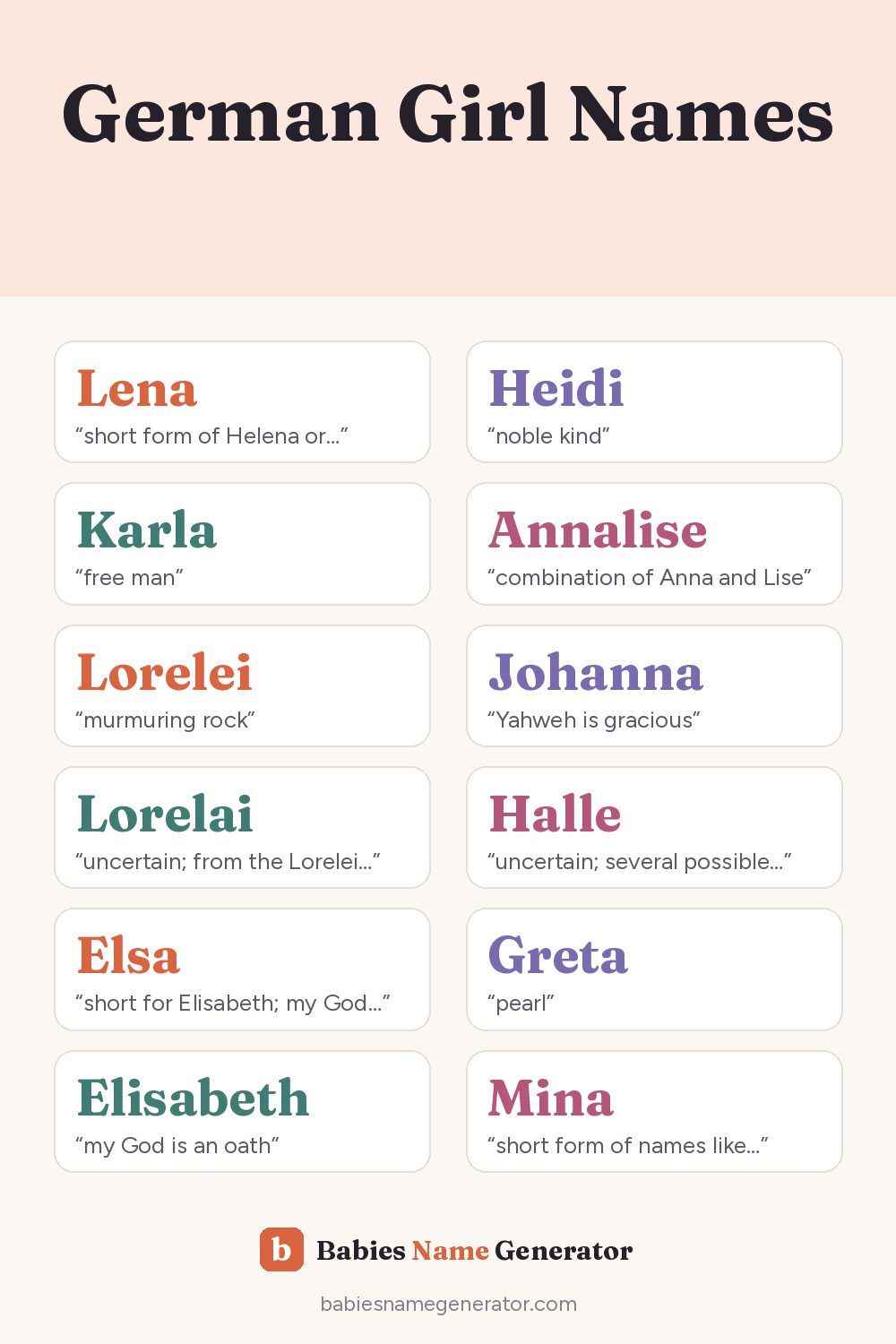 German Girl Names: pin image with example names