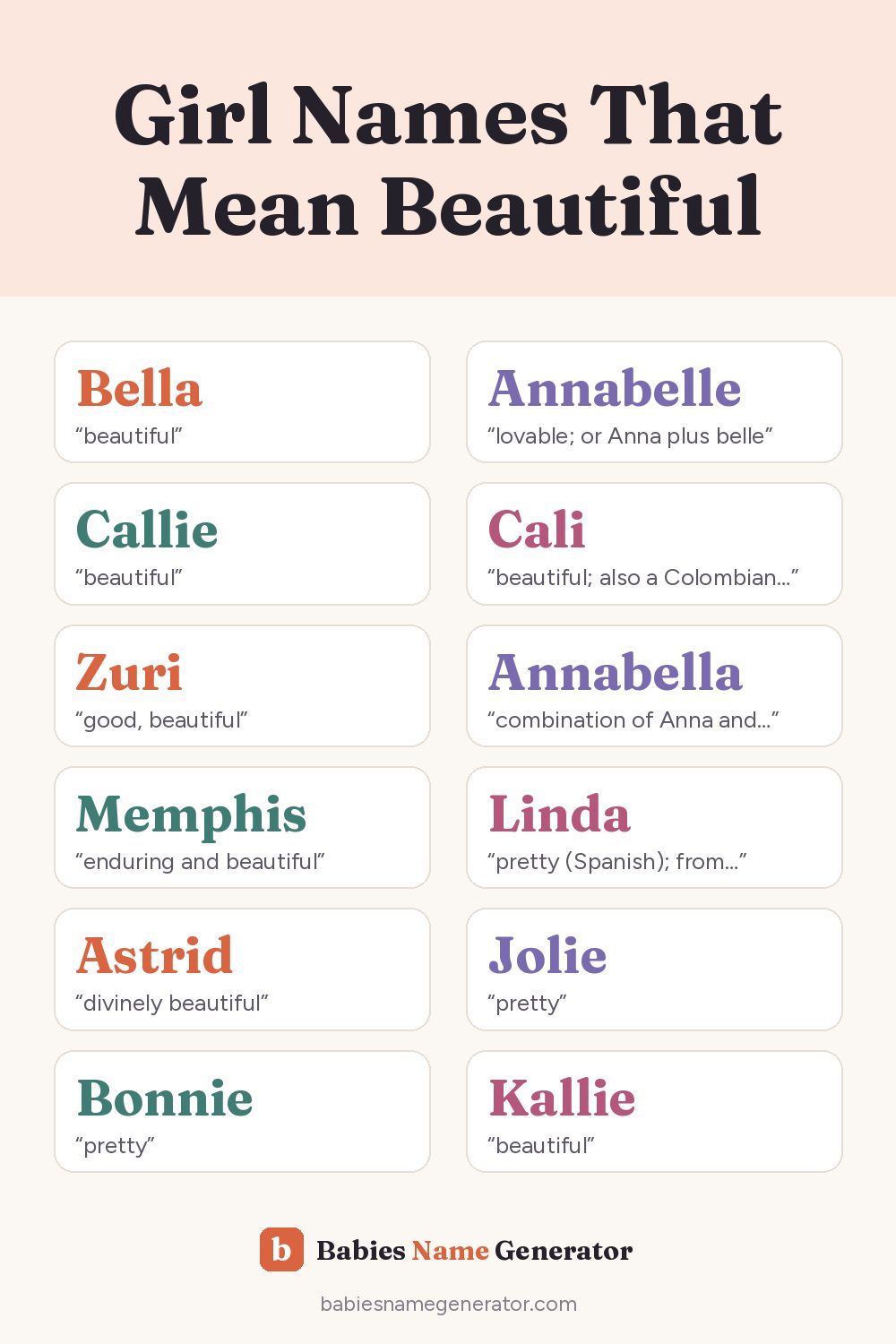 Girl Names That Mean Beautiful: pin image with example names