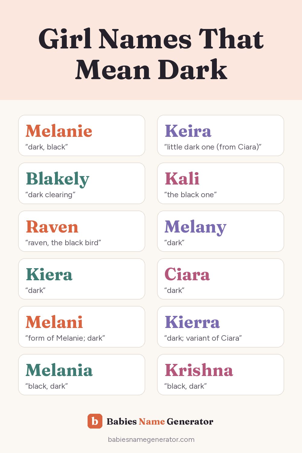Girl Names That Mean Dark: pin image with example names