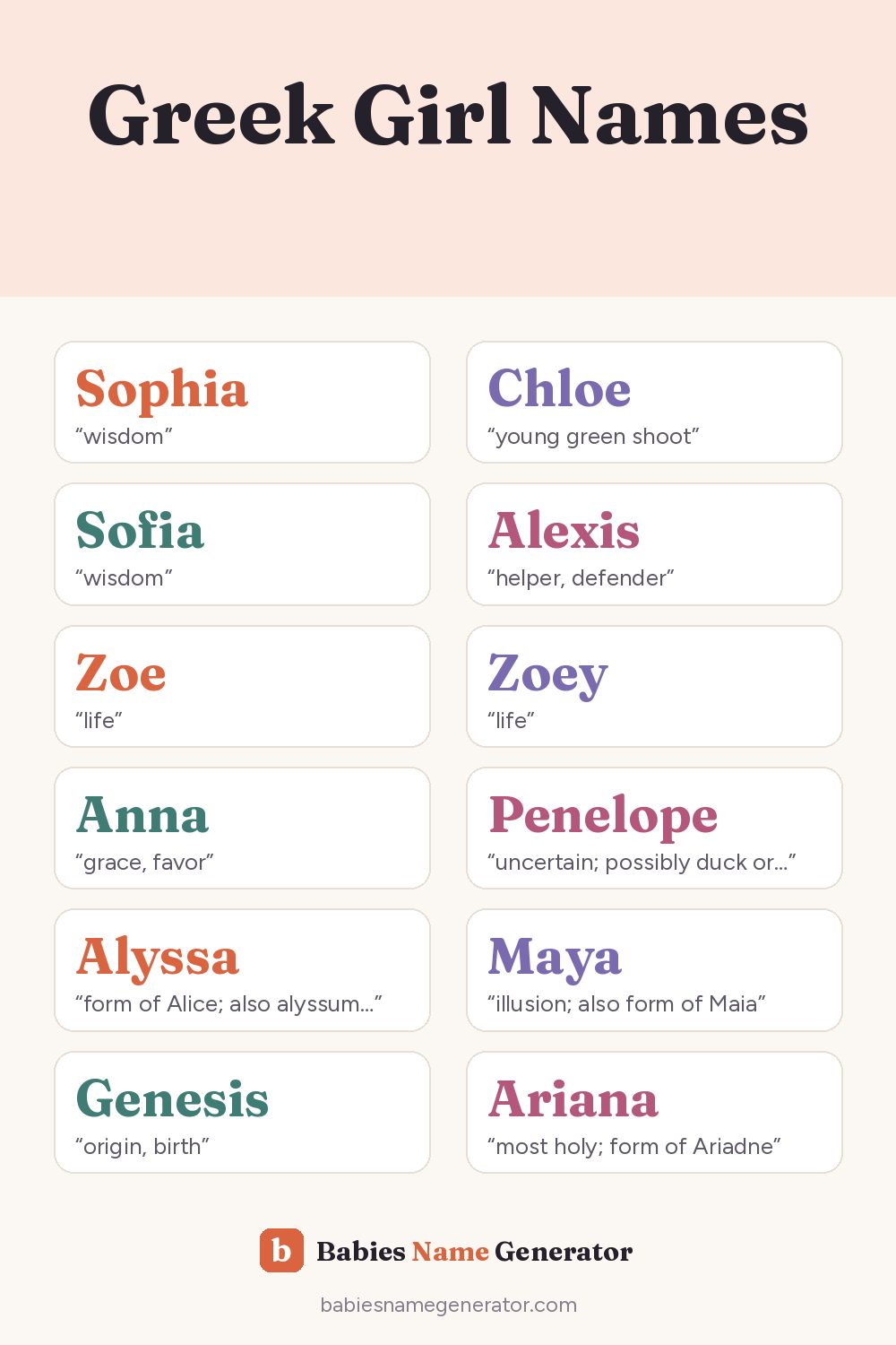 Greek Girl Names: pin image with example names