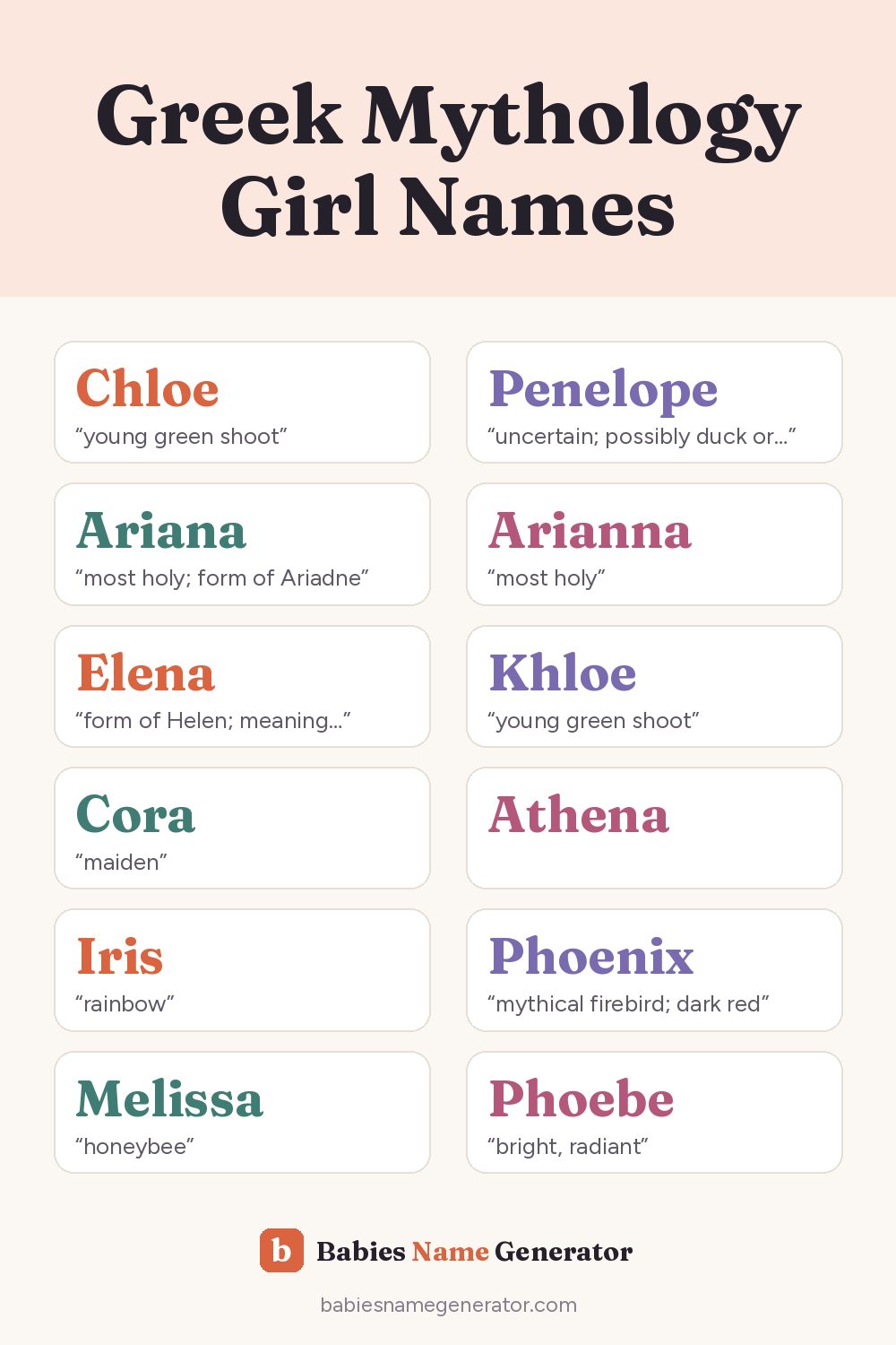 Greek Mythology Girl Names: pin image with example names