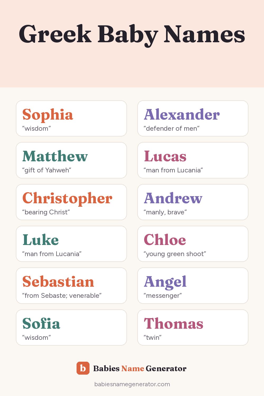 Greek Baby Names: pin image with example names