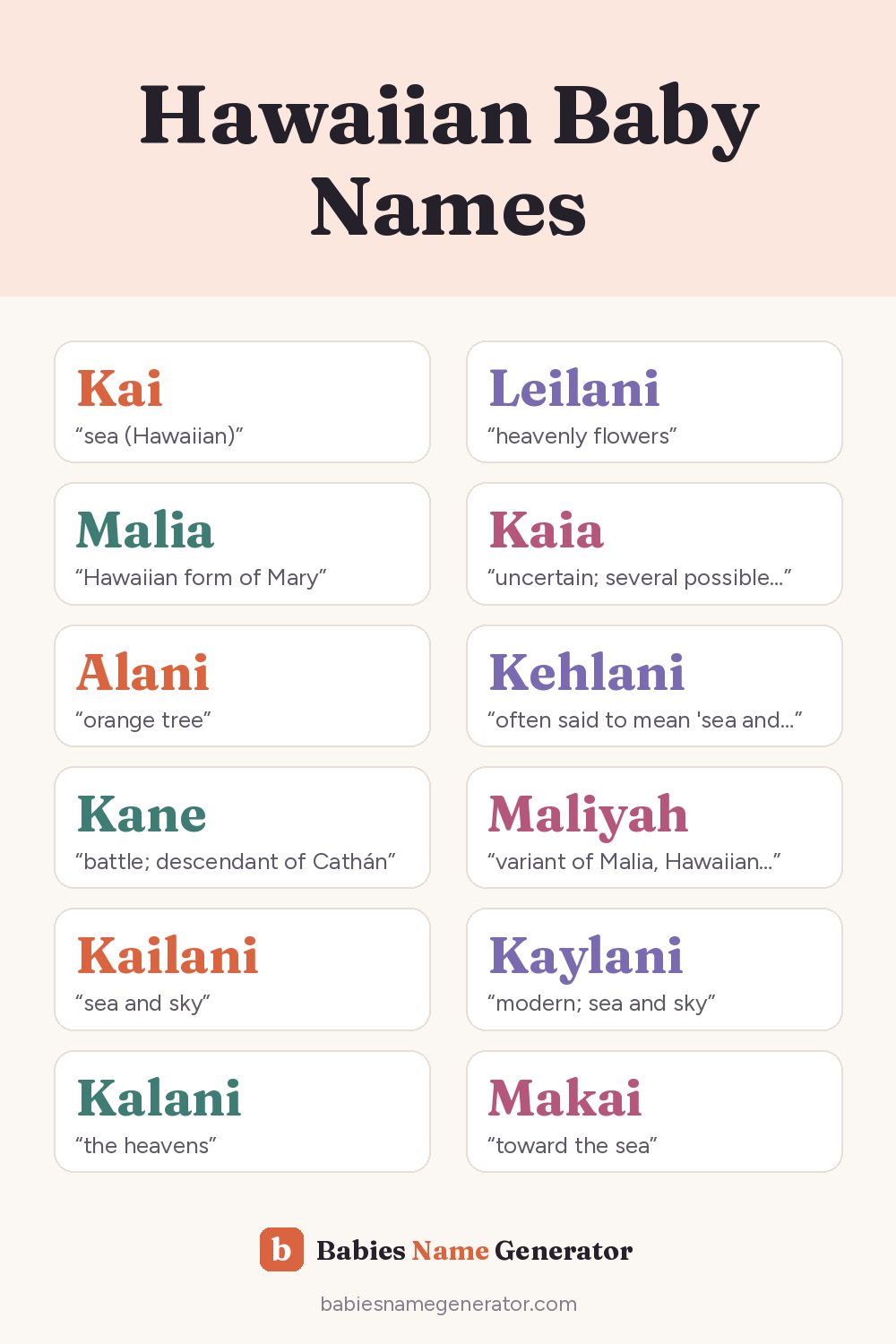 Hawaiian Baby Names: pin image with example names