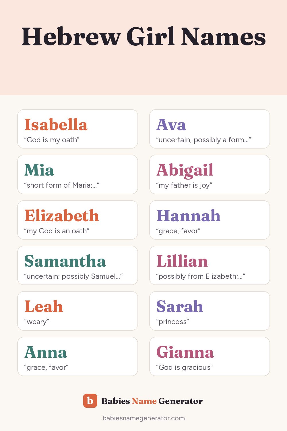 Hebrew Girl Names: pin image with example names