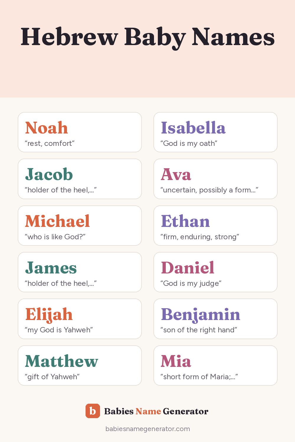 Hebrew Baby Names: pin image with example names