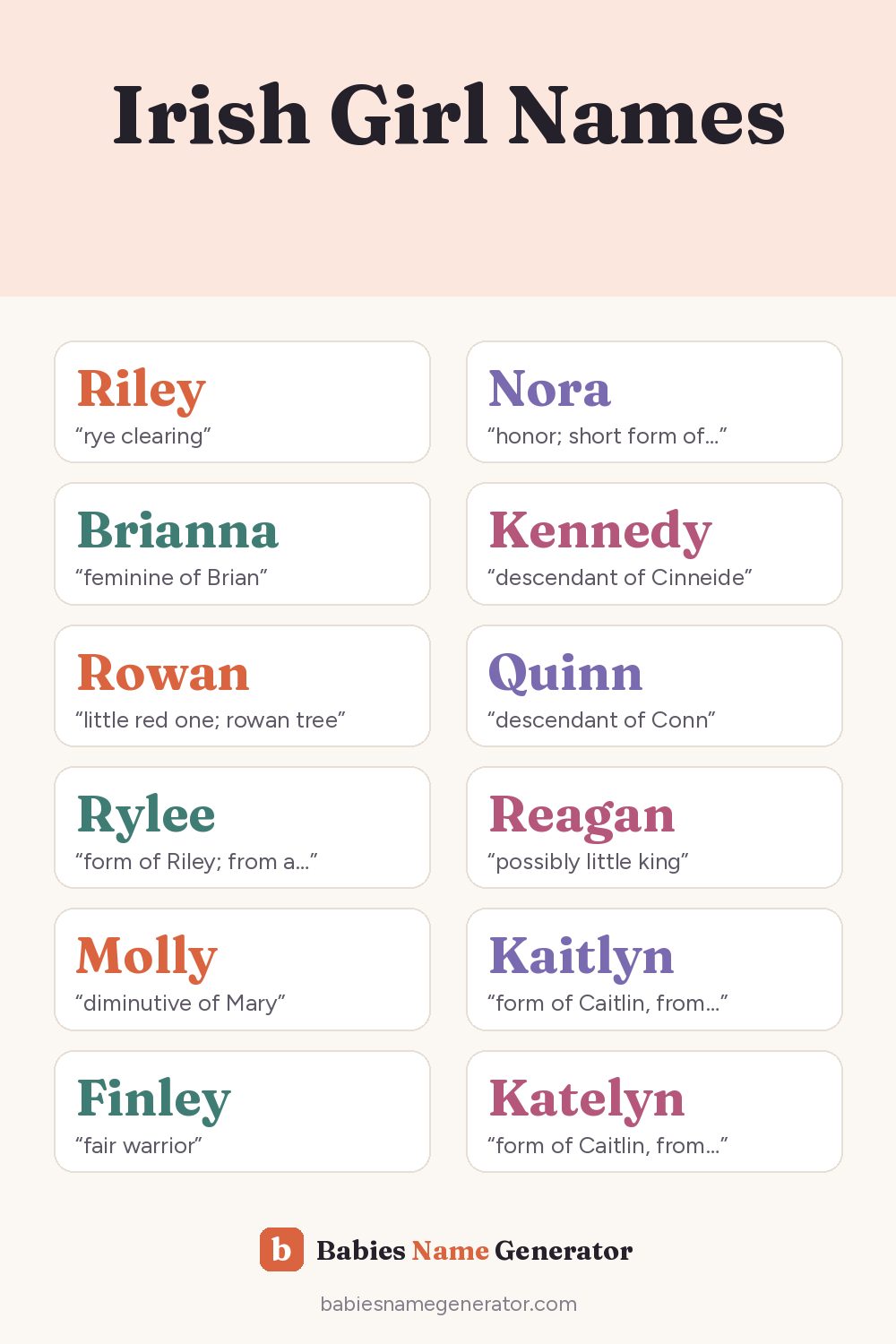 Irish Girl Names: pin image with example names