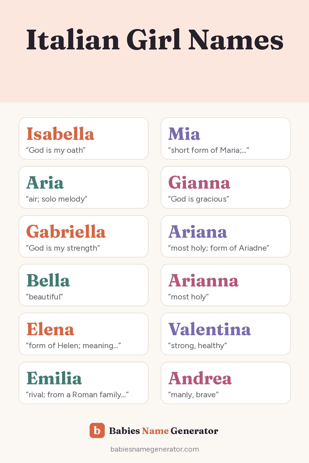 Italian Girl Names: pin image with example names