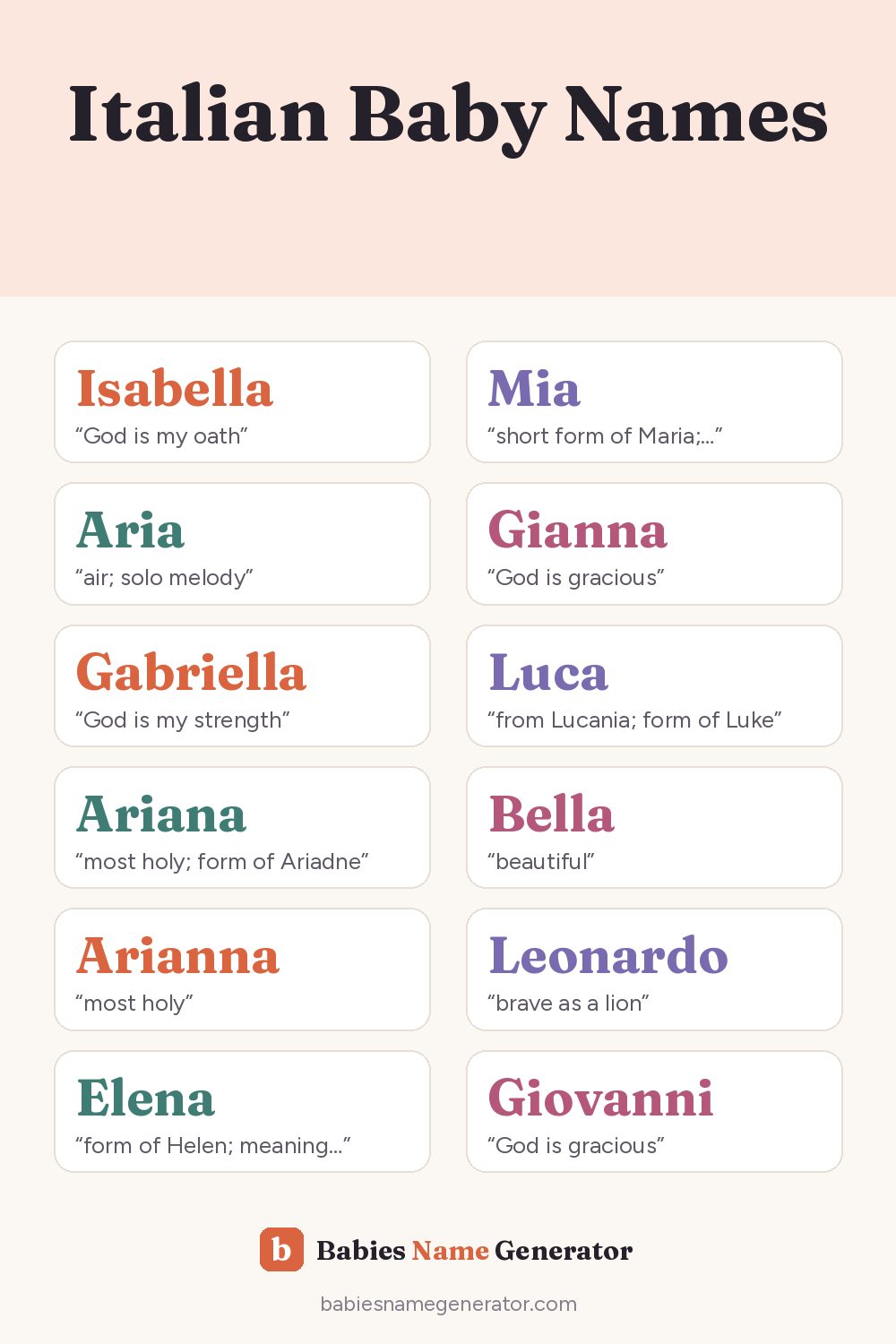 Italian Baby Names: pin image with example names