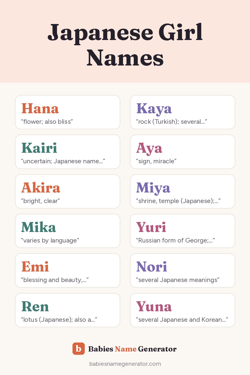 Japanese Girl Names: pin image with example names