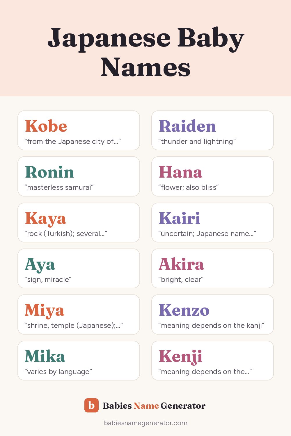 Japanese Baby Names: pin image with example names