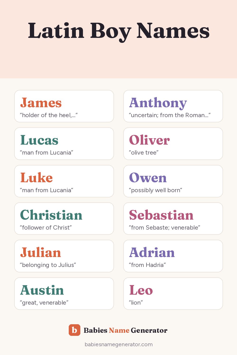 Latin Boy Names: pin image with example names