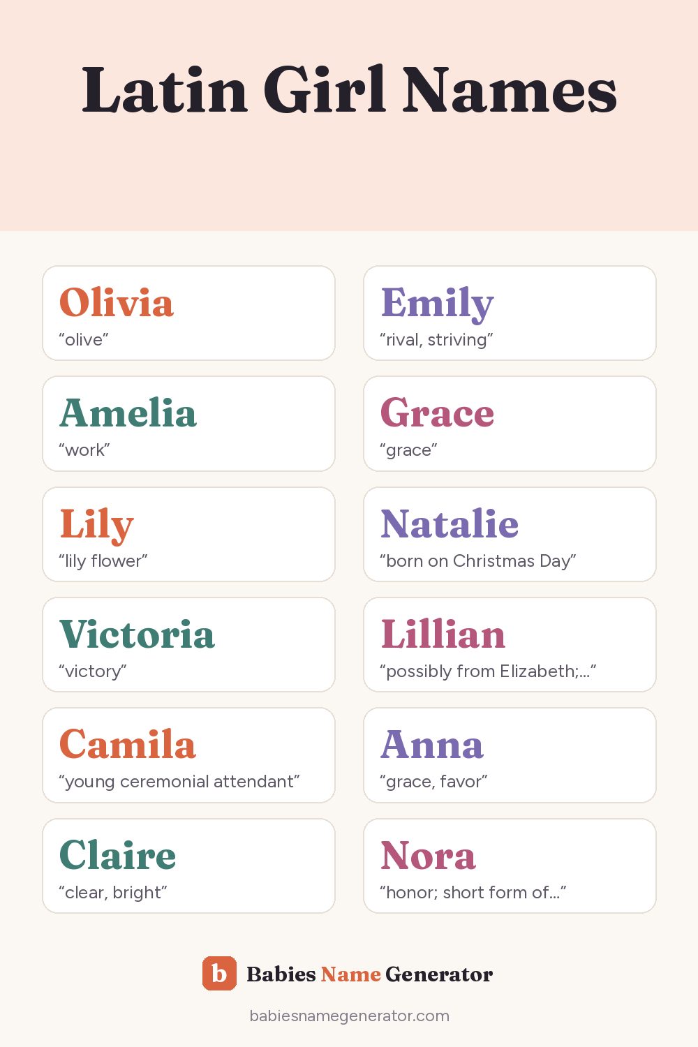 Latin Girl Names: pin image with example names