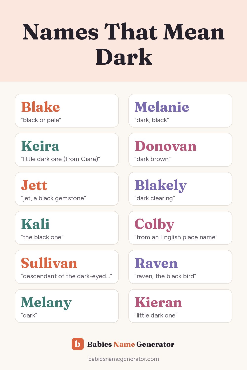 Names That Mean Dark: pin image with example names