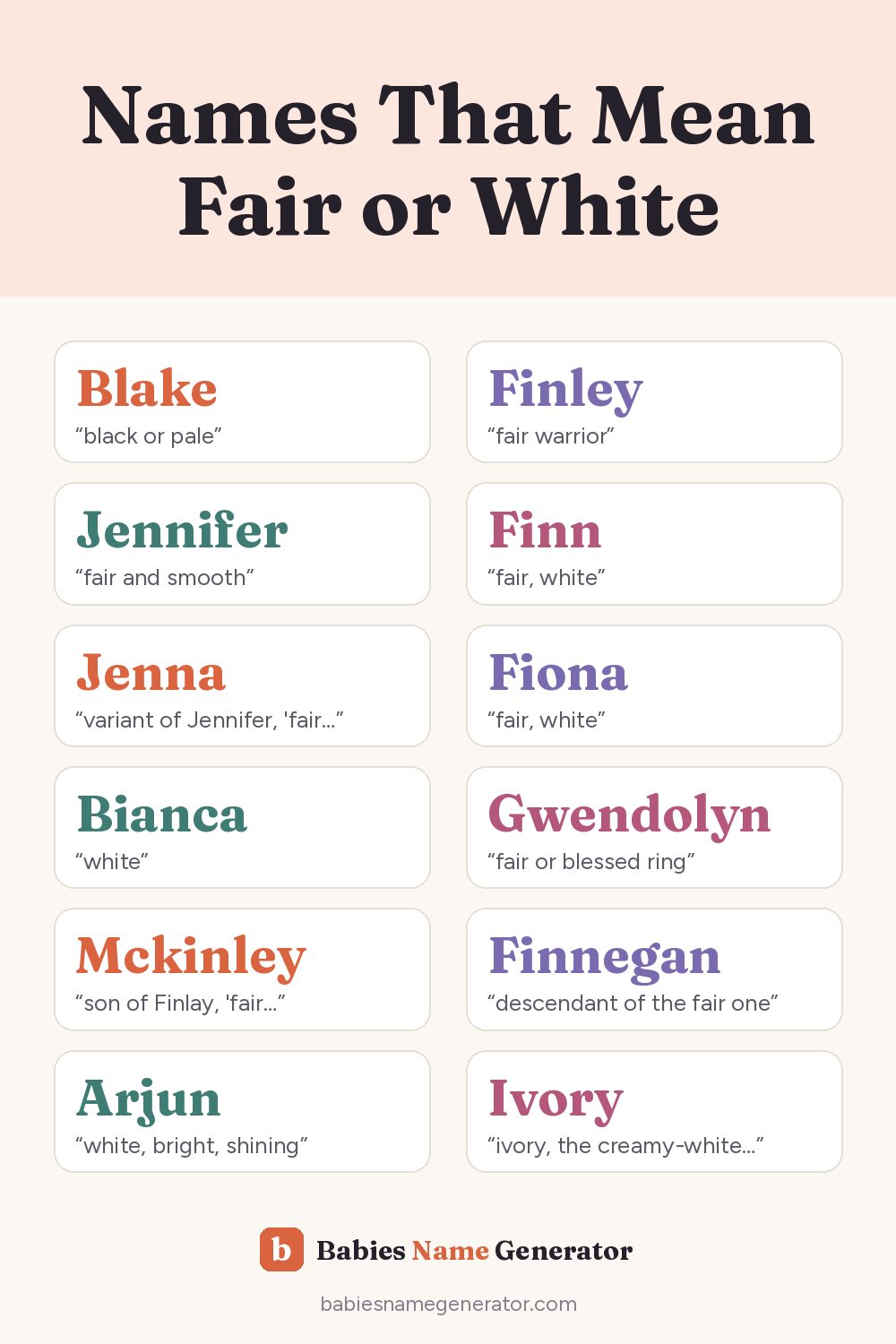 Names That Mean Fair or White: pin image with example names