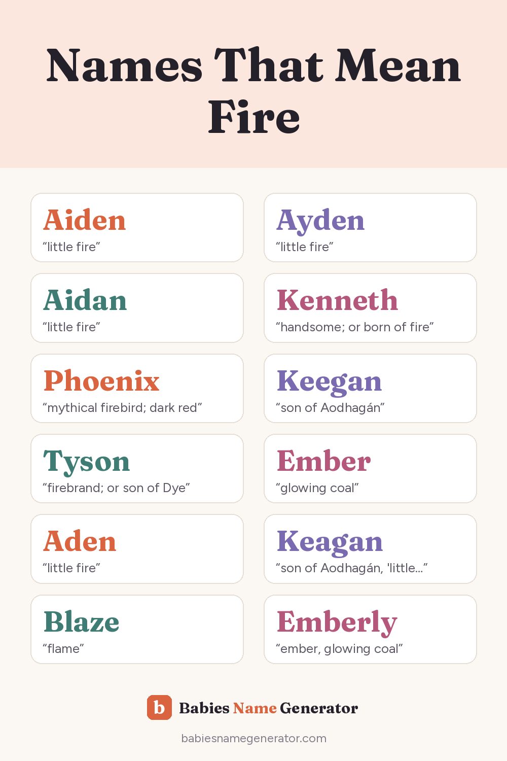Names That Mean Fire: pin image with example names