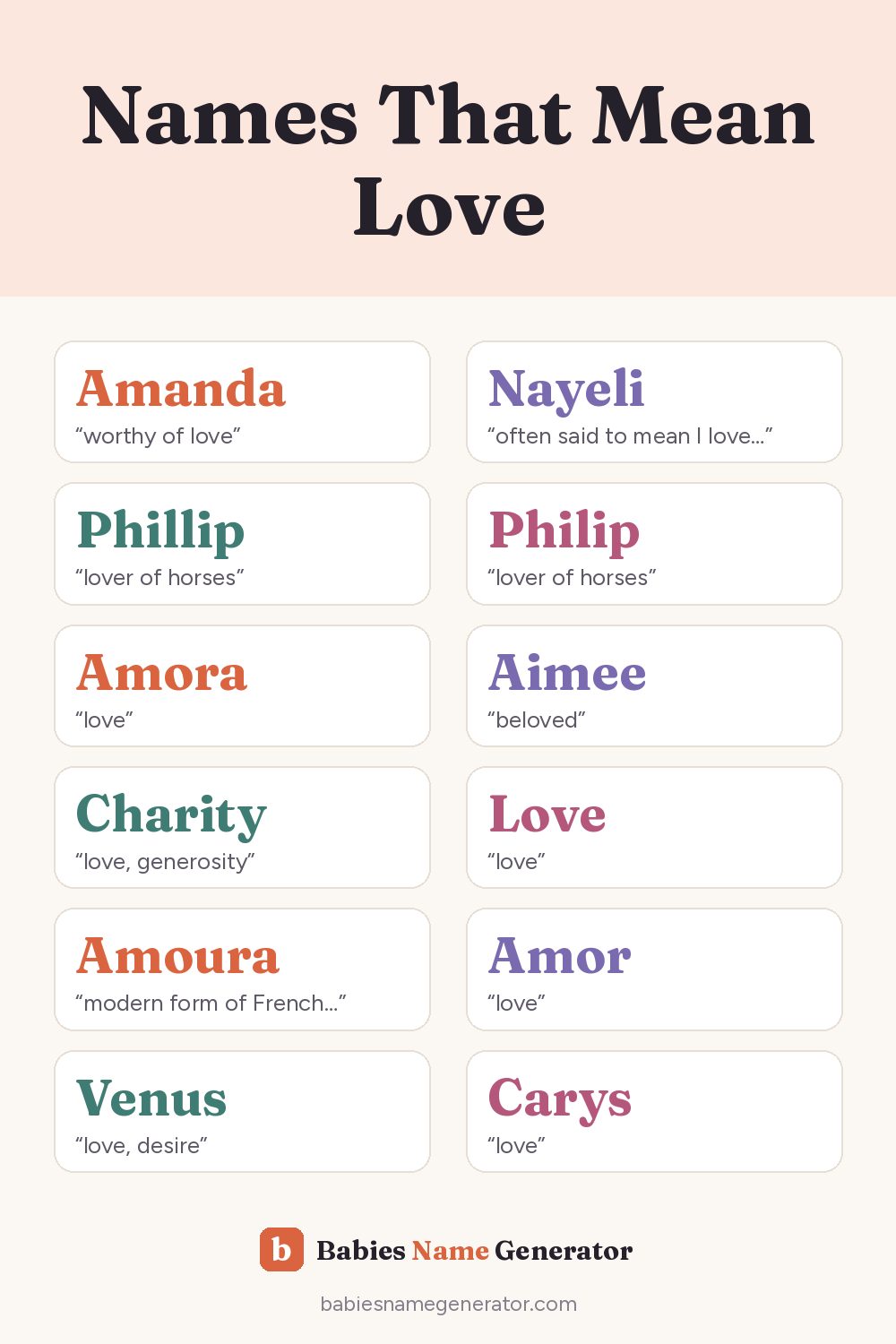 Names That Mean Love: pin image with example names
