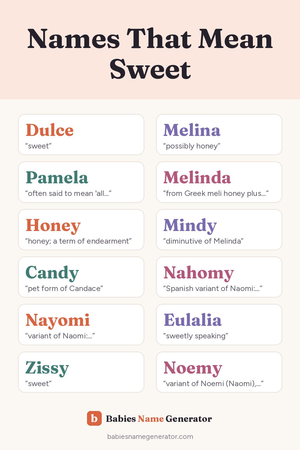 Names That Mean Sweet: pin image with example names