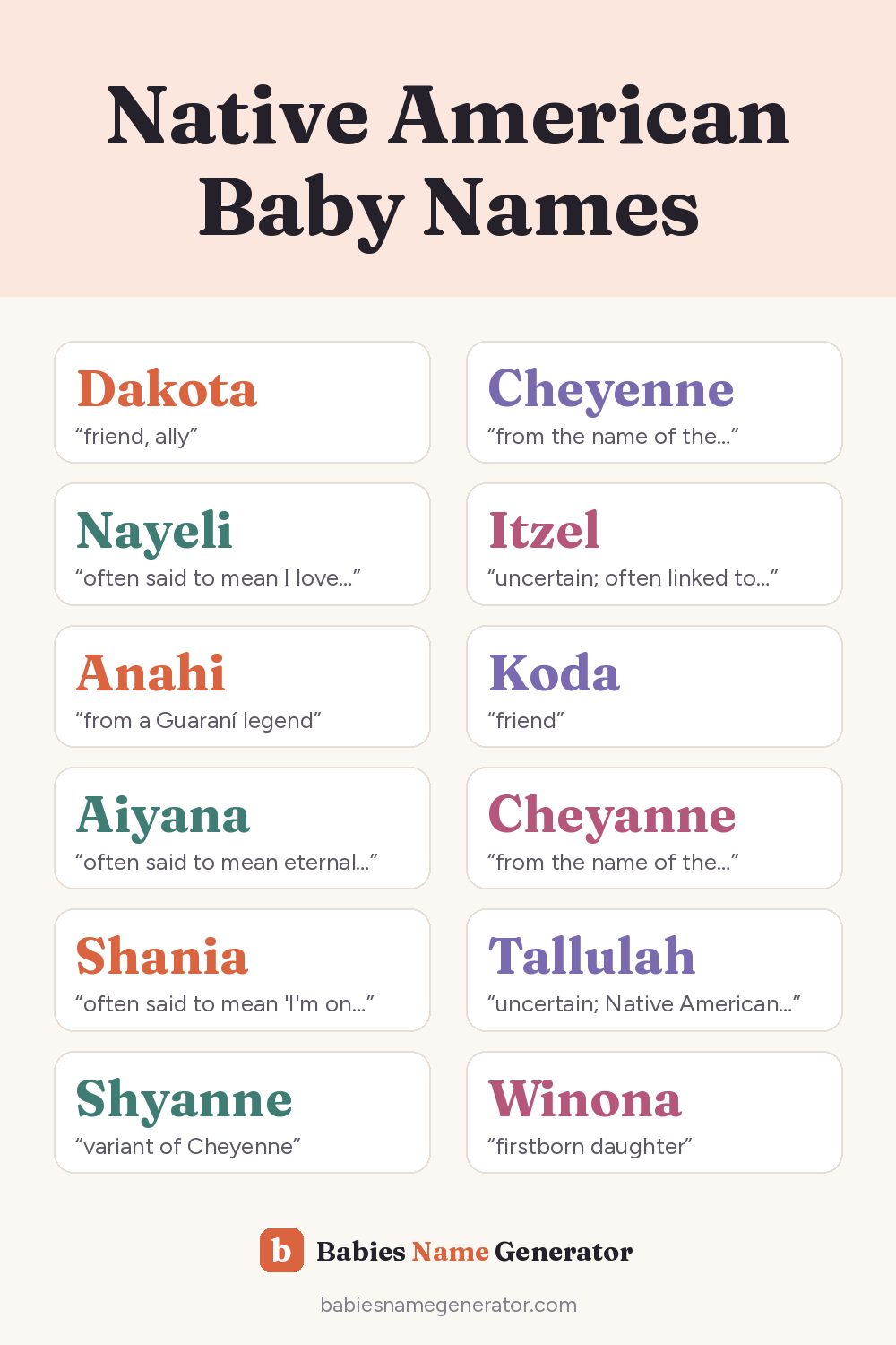 Native American Baby Names: pin image with example names