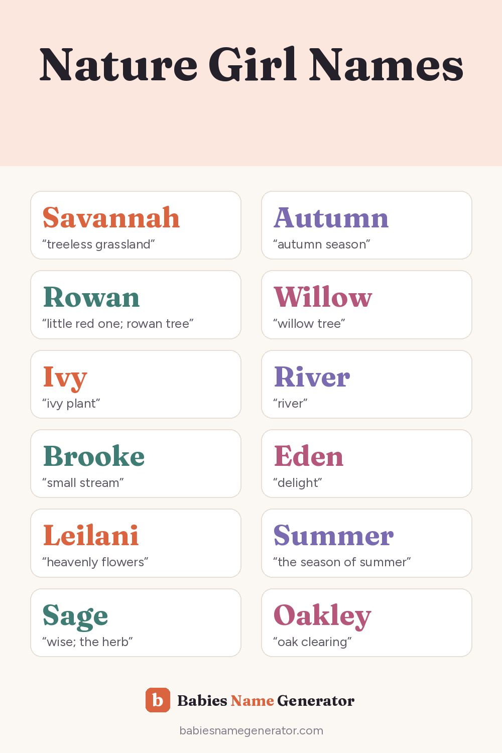 Nature Girl Names: pin image with example names