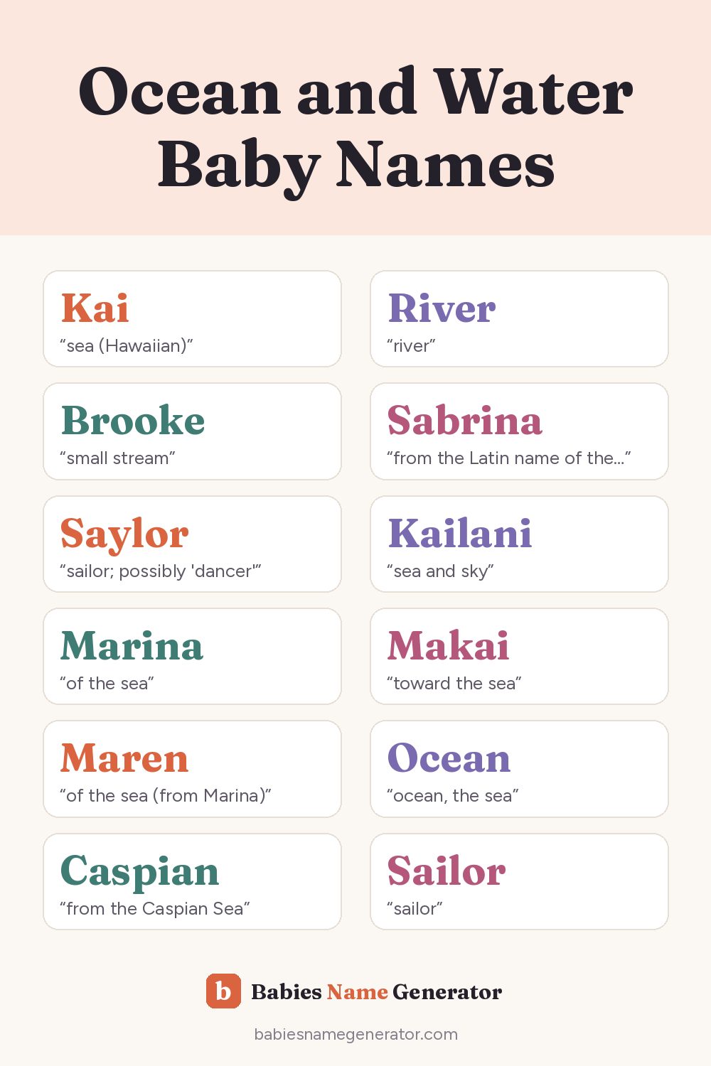 Ocean and Water Baby Names: pin image with example names