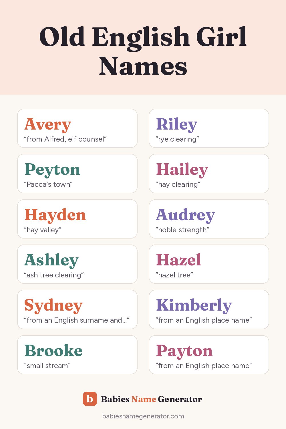 Old English Girl Names: pin image with example names