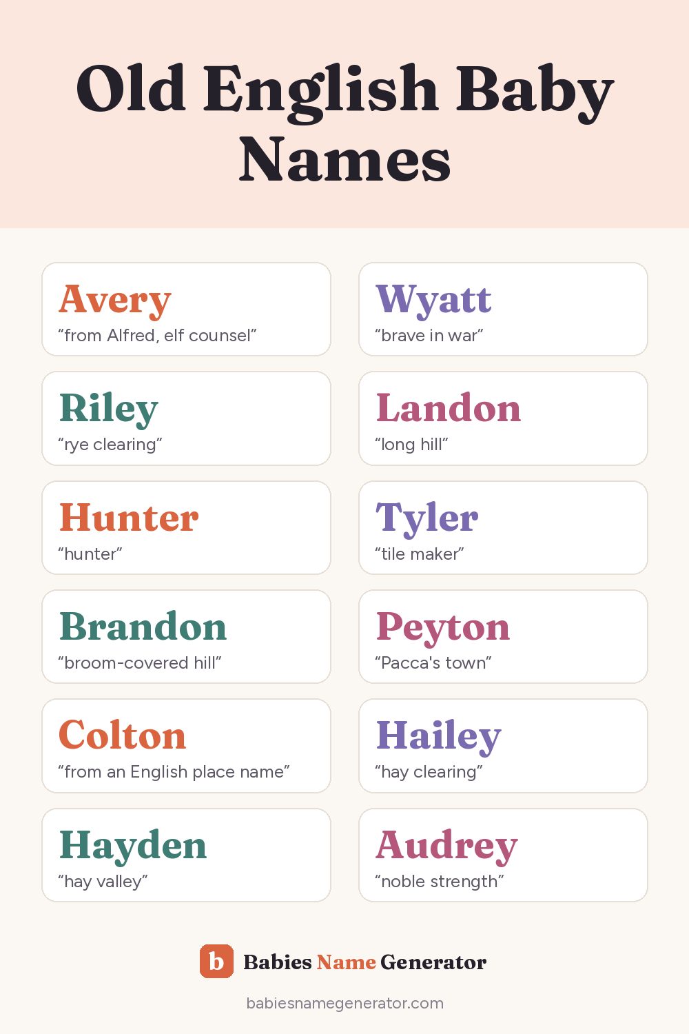 Old English Baby Names: pin image with example names