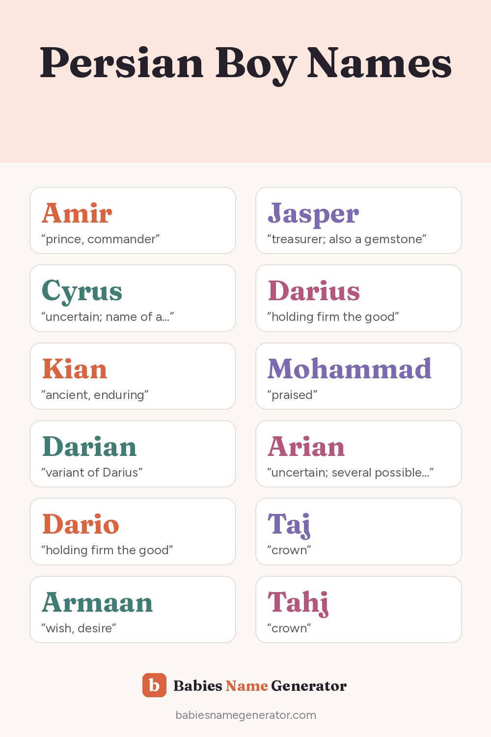 Persian Boy Names: pin image with example names