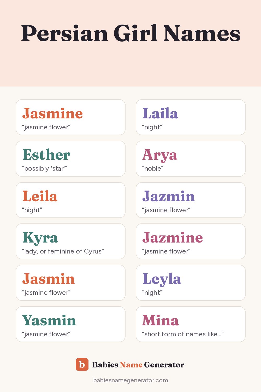 Persian Girl Names: pin image with example names