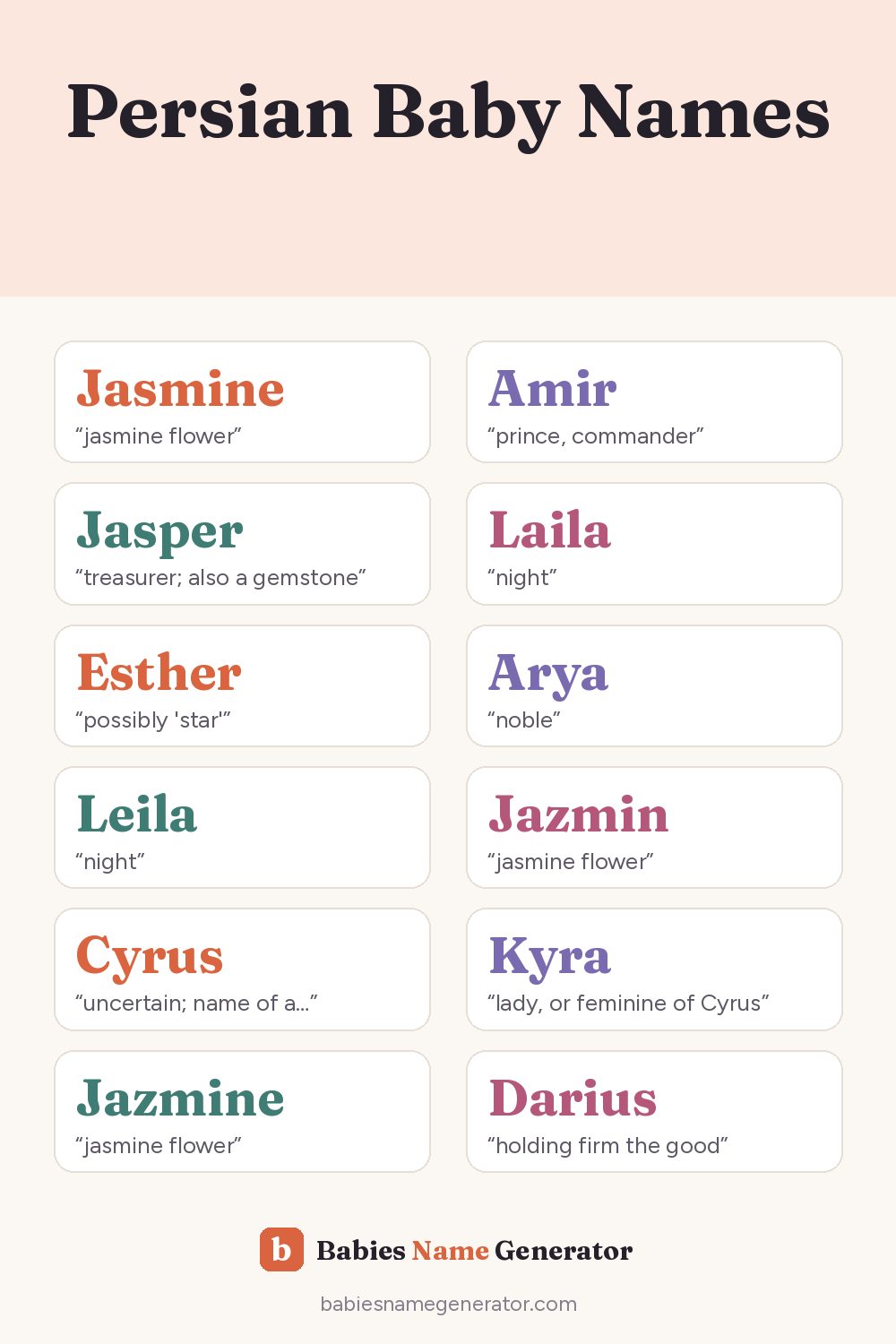 Persian Baby Names: pin image with example names