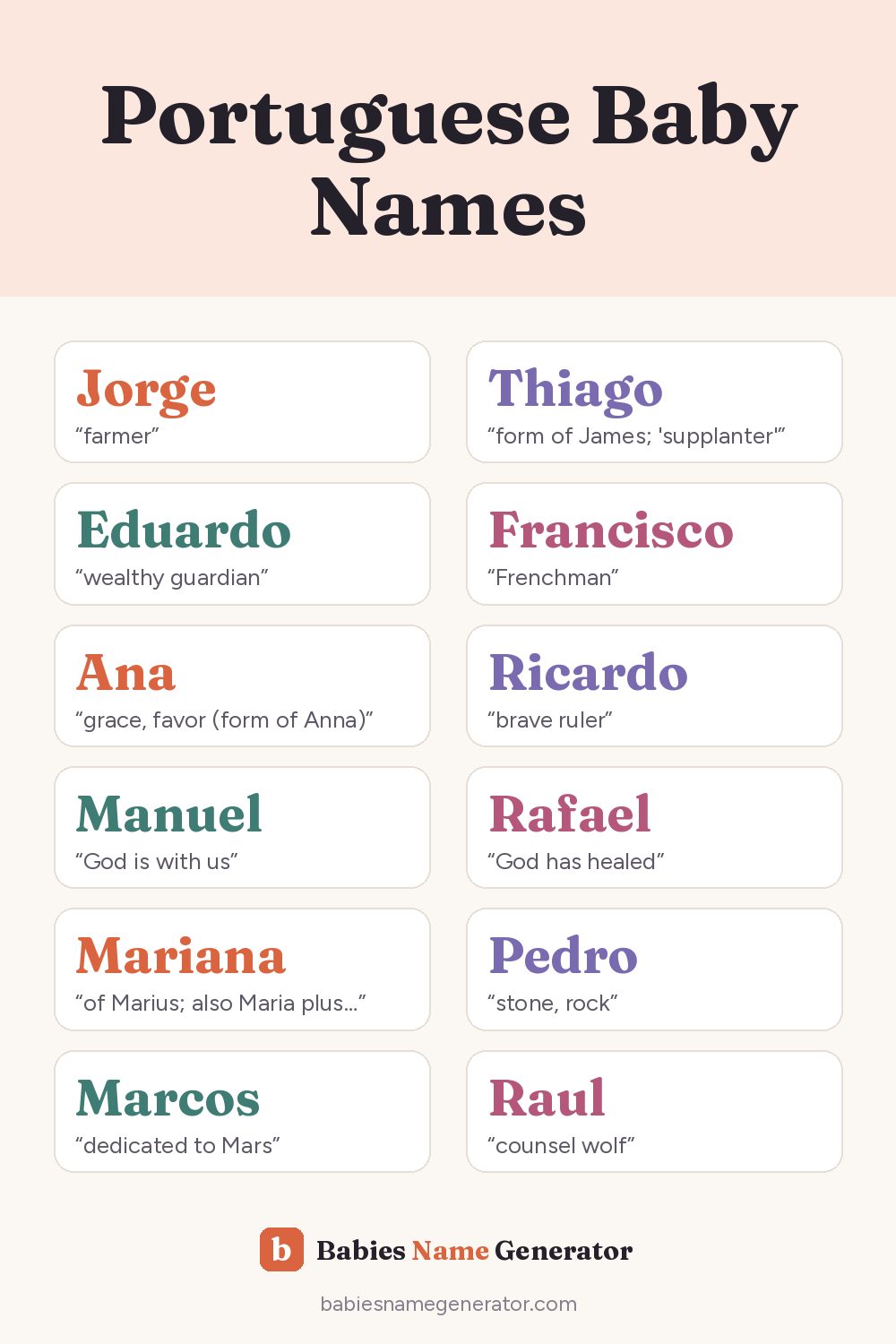 Portuguese Baby Names: pin image with example names