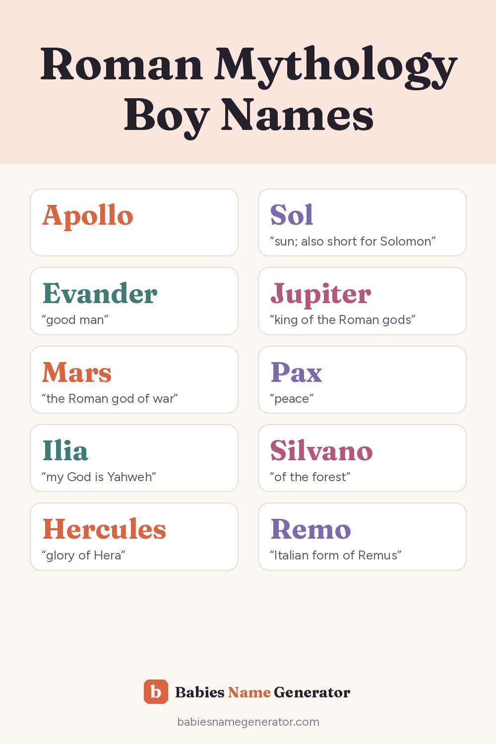 Roman Mythology Boy Names: pin image with example names