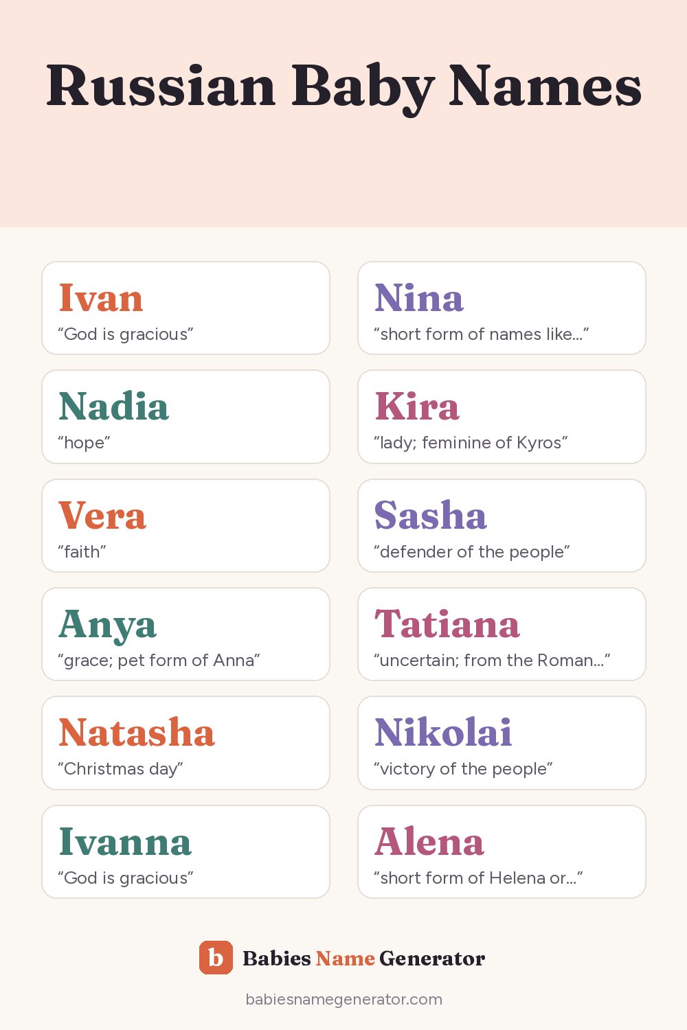 Russian Baby Names: pin image with example names