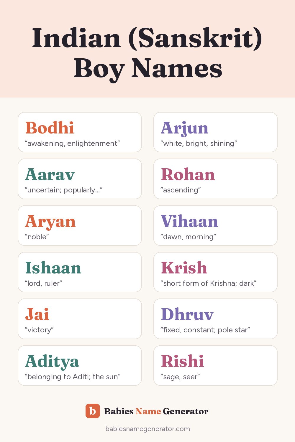 Indian (Sanskrit) Boy Names: pin image with example names